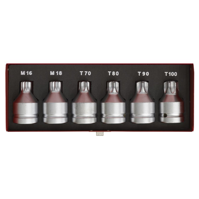 Sealey Sec. TRX-Star & Sec. Spline Socket Bit Set 6pc 3/4"Sq Drive AK6218 Sealey  - Dynamic Drive