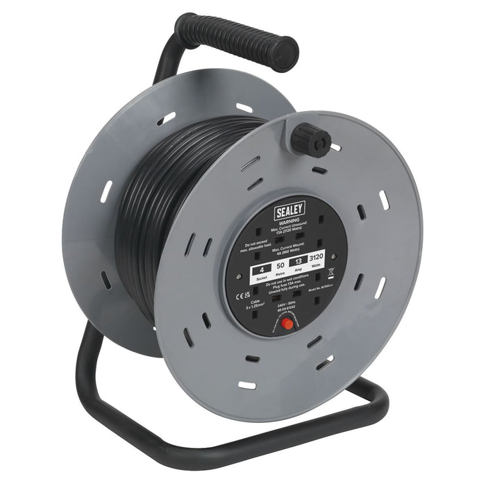 Sealey Cable Reel 50m 4 x 230V 1.25mmï Thermal Trip BCR50 Sealey - Dynamic Drive