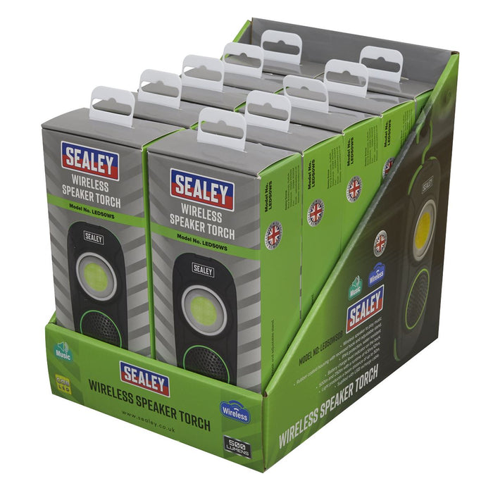 Sealey Rechargeable Torch with Wireless Speaker 10W COB LED Display Box of 10 Sealey - Dynamic Drive