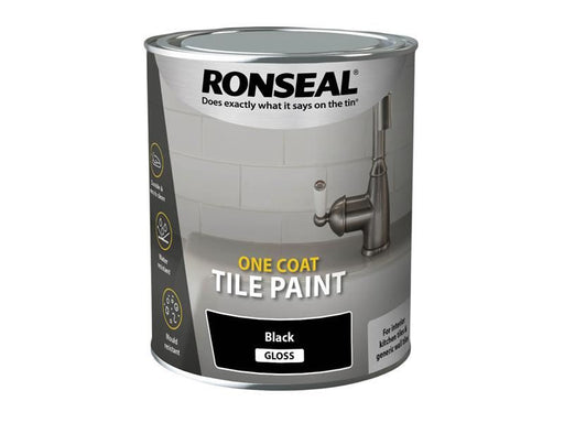 Ronseal One Coat Tile Paint Black Gloss 750ml Ronseal - Dynamic Drive