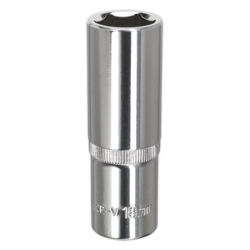 Sealey WallDrive Socket 18mm Deep 1/2"Sq Drive Fully Polished SP1218D Sealey - Dynamic Drive