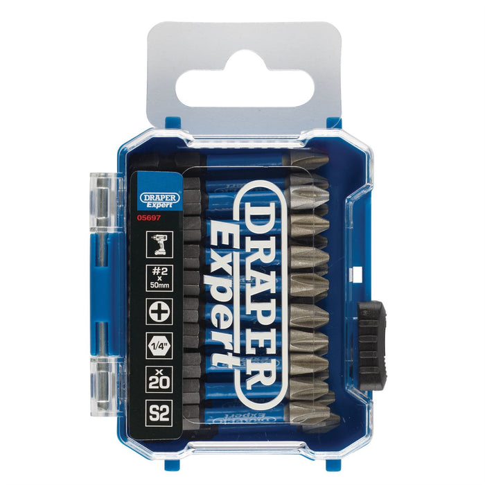 Draper Expert Cross Slot/PH Type Impact Screwdriver Bits, No.2 x 50mm, 1/4" Hex Draper  - Dynamic Drive