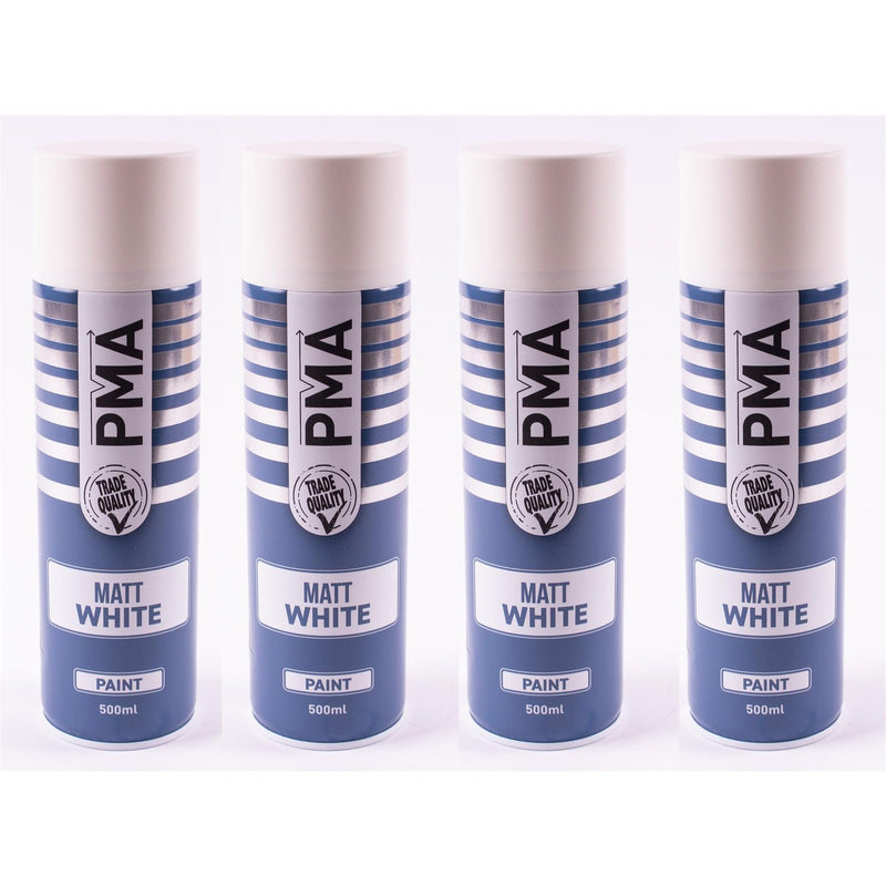 4 x PMA Aerosol Spray Paint Matt White Acrylic High Coverage 500ml PMA - Dynamic Drive