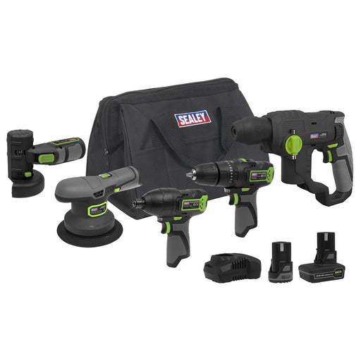 Sealey 5 x SV10.8 Series Cordless Combo Kit 10.8V - 2 Batteries CP108VCOMBO7 Sealey - Dynamic Drive