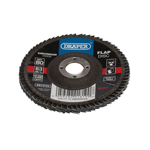 Draper Zirconium Oxide Flap Disc, 100 x 16mm, 80 Grit 82354 Draper - Dynamic Drive