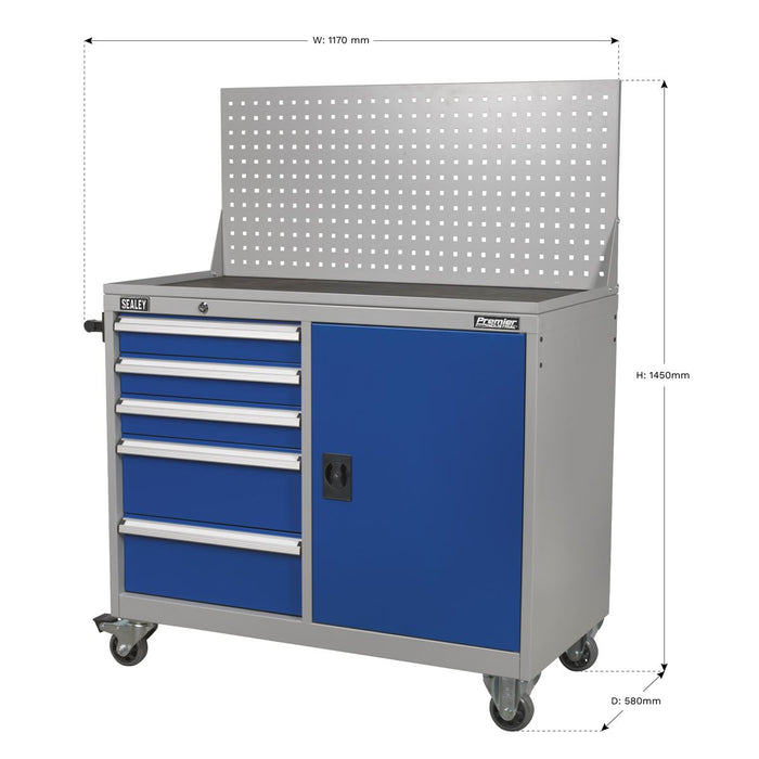 Sealey Industrial Mobile Workstation 5 Drawer & 1 Shelf Locker API1103A Sealey - Dynamic Drive