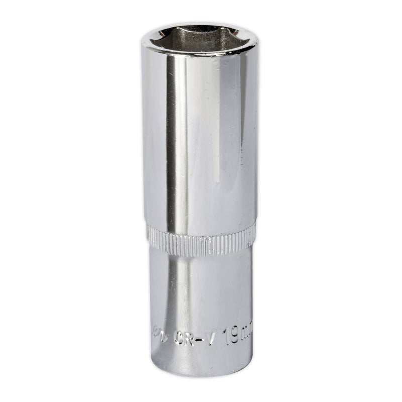 Sealey WallDrive Socket 19mm Deep 1/2"Sq Drive Fully Polished SP1219D Sealey - Dynamic Drive