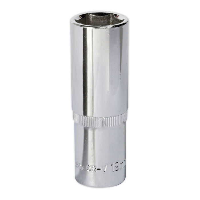 Sealey WallDrive Socket 19mm Deep 1/2"Sq Drive Fully Polished SP1219D Sealey - Dynamic Drive