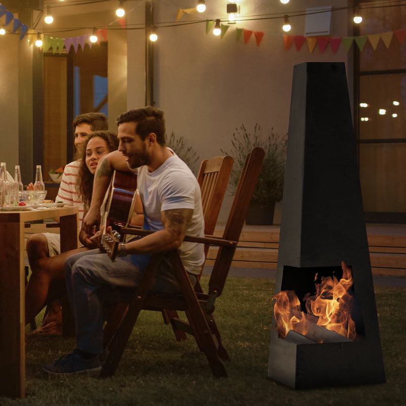 Dellonda Chiminea Wood Burner Heater for Outdoors W45cm x H150cm - Black Steel Dellonda  - Dynamic Drive