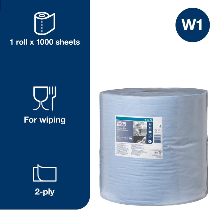 Tork 2 Ply Premium Heavy Duty Wiping Paper - Blue - 340m Bumper Roll Tork  - Dynamic Drive