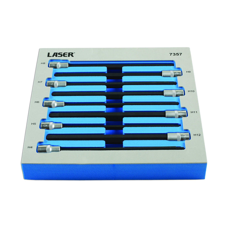 Laser Extra Long Hex Socket Bit Set 3/8"D 9pc 7357 Laser - Dynamic Drive