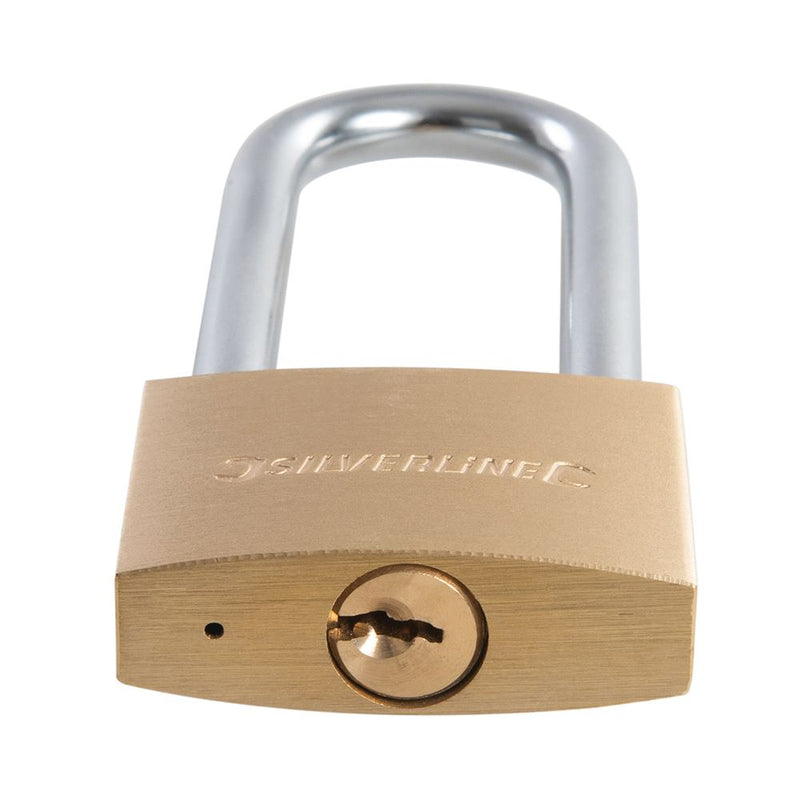 Silverline Brass Padlock Long Shackle 50mm MSS04L Silverline  - Dynamic Drive