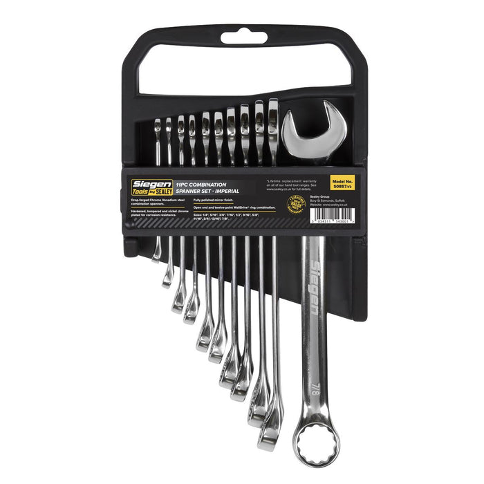 Sealey Combination Spanner Set 11pc Imperial S0857 Siegen by Sealey - Dynamic Drive