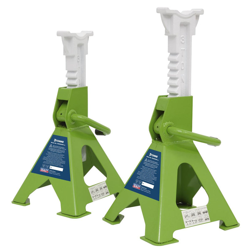 Sealey AXLe Stands (Pair) 3 Tonne Capacity per Stand Ratchet Type Hi-Vis Green Sealey - Dynamic Drive