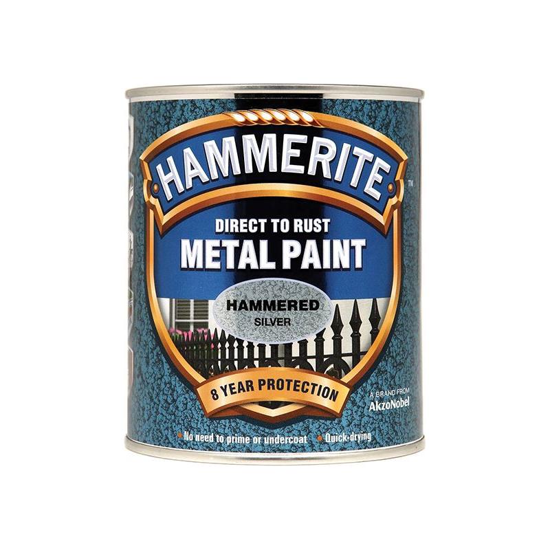 Hammerite Direct to Rust Hammered Finish Metal Paint Silver 750ml Hammerite - Dynamic Drive