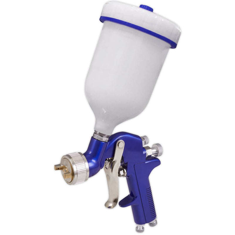 Sealey Gravity Feed Spray Gun 1.3mm Set Up 600ml Paint Pot Vehicle Car Blue Sealey  - Dynamic Drive