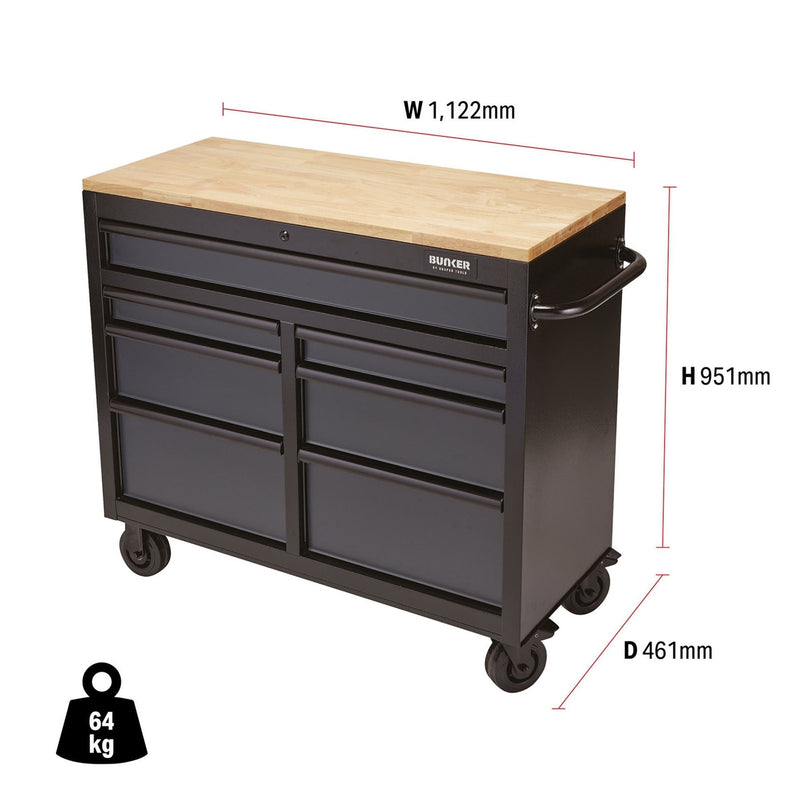 Draper BUNKER Workbench Roller Tool Cabinet, 7 Drawer, 41", Grey 08216 Draper - Dynamic Drive