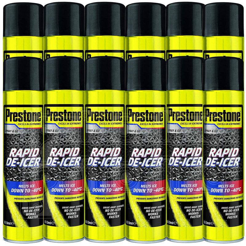 12x Prestone Car Rapid De-Icer Melts Windscreen Ice Frost Aerosol Deicer 600ml Prestone  - Dynamic Drive