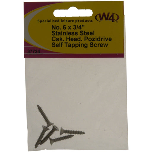 MDS1203 W4 No 6 x 3/4in Stainless Steel Self Tapping Counter Sunk Screw 37734 W4 - Dynamic Drive