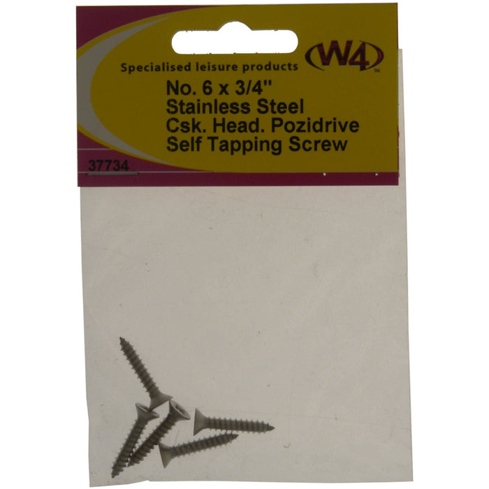 MDS1203 W4 No 6 x 3/4in Stainless Steel Self Tapping Counter Sunk Screw 37734 W4 - Dynamic Drive