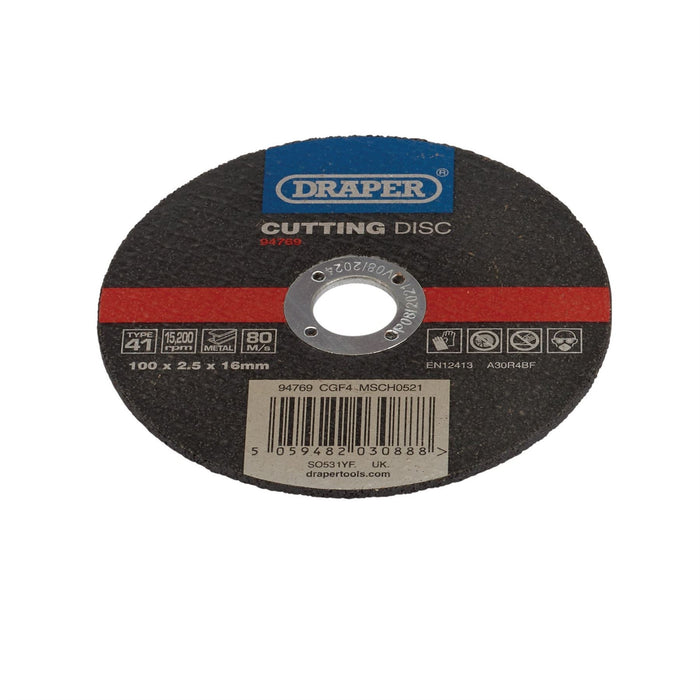 Draper Metal Cutting Disc, 100 x 2.5 x 16mm 94769 Draper - Dynamic Drive