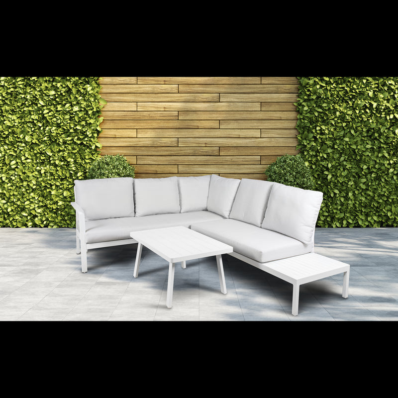 Dellonda Kyoto White 3 Piece Outdoor Garden Corner Sofa & Coffee Table Set Dellonda  - Dynamic Drive