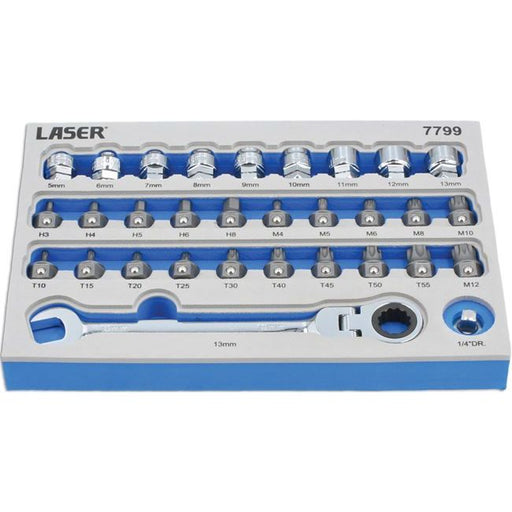 Laser Low Profile Bit & Alldrive Go Thru Socket Set 31pc 7799 Laser - Dynamic Drive