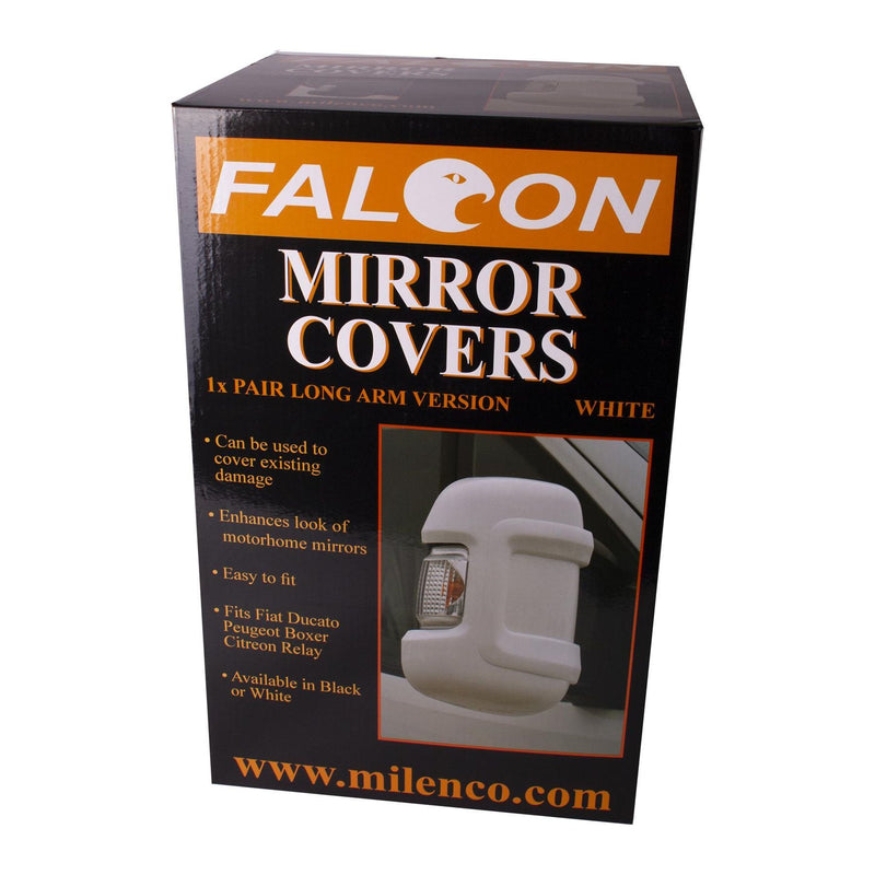 Falcon Milenco Motorhome Mirror Protectors Guards Black fits Fiat Ducato Peugeot Boxer Milenco  - Dynamic Drive