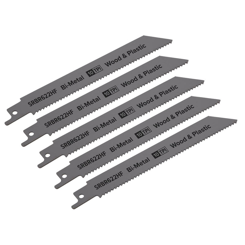 Sealey Reciprocating Saw Blade Wood & Plastics 150mm 10tpi Pack of 5 SRBR622HF Sealey - Dynamic Drive