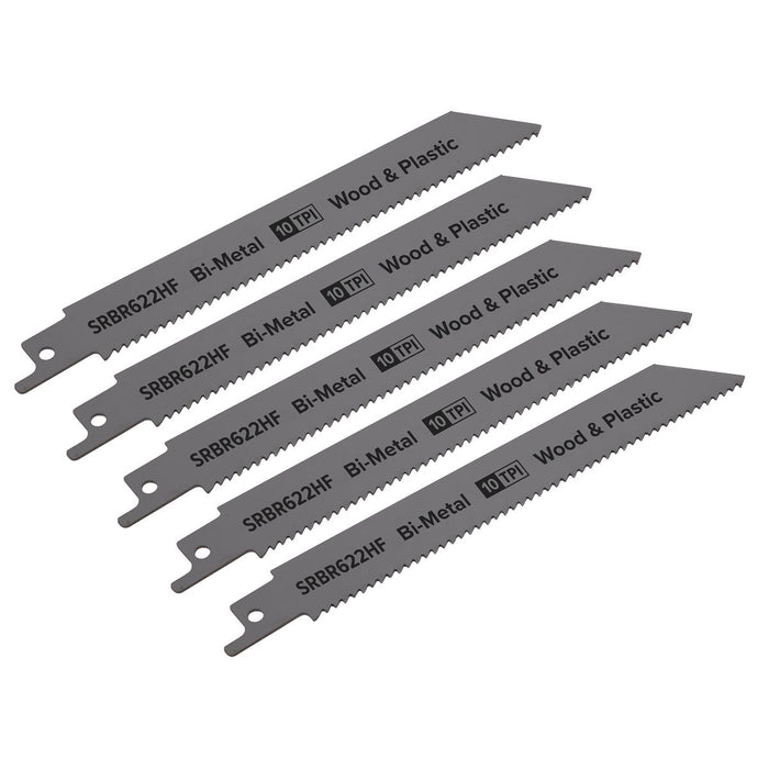 Sealey Reciprocating Saw Blade Wood & Plastics 150mm 10tpi Pack of 5 SRBR622HF Sealey - Dynamic Drive