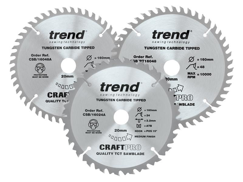Trend CraftPro Plunge Saw Blade 160 x 20mm x 24T/48T (Pack 3) Trend - Dynamic Drive