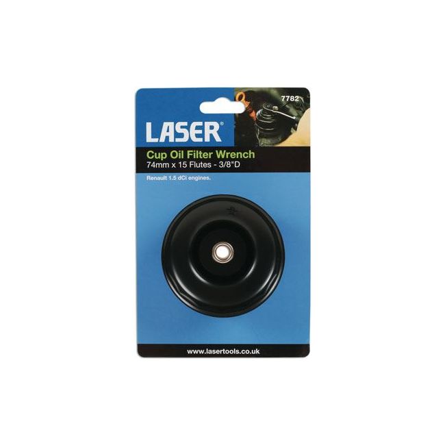 Laser Oil Filter Wrench 3/8"D - 74mm x 15 Flutes 7782 Laser - Dynamic Drive