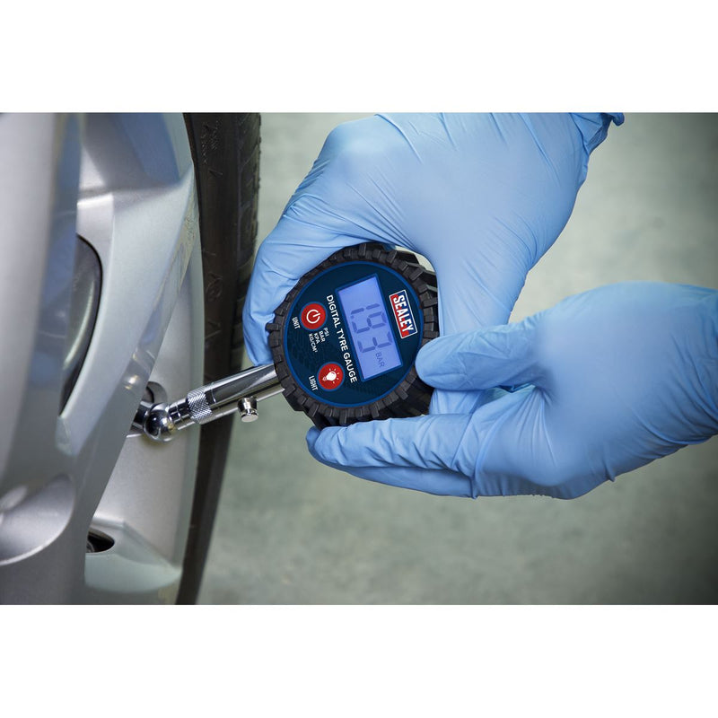 Sealey Digital Tyre Pressure Gauge with Swivel Head & Quick Release TST001 Sealey - Dynamic Drive