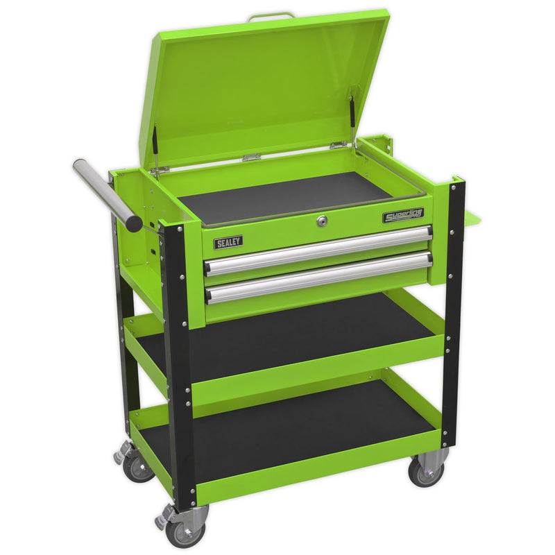 Sealey Heavy-Duty Mobile Tool & Parts Trolley 2 Drawers & Lockable Top Hi-Vis Gr Sealey - Dynamic Drive