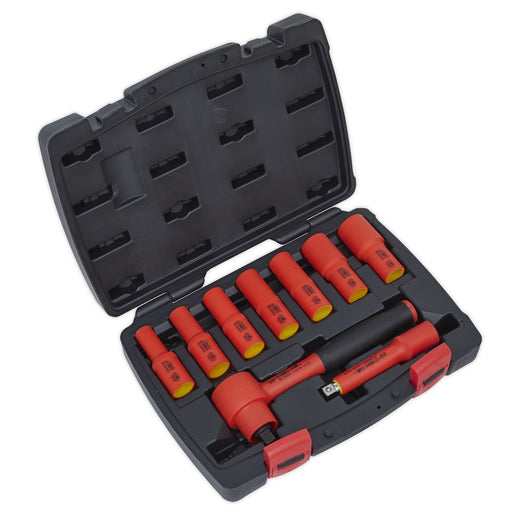 Sealey Insulated Socket Set 9pc 3/8"Sq Drive 6pt WallDrive VDE AK7942 Sealey  - Dynamic Drive