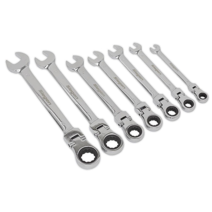Sealey Flexible Head Ratchet Combination Spanner Set 7pc Metric S01143 Siegen by Sealey - Dynamic Drive