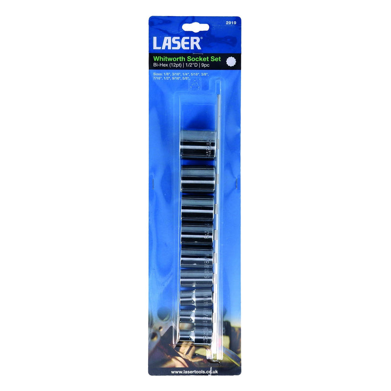 Laser Whitworth Socket Set 1/2"D 9pc 2919 Laser - Dynamic Drive