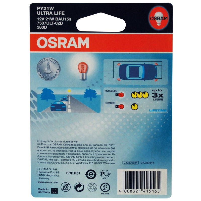 Osram ULTRA LIFE PY21W halogen signal lamp, turn indicator light, 7507ULT-02B, 1 Osram  - Dynamic Drive