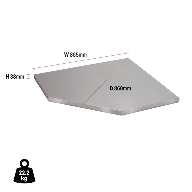 Draper BUNKER Modular Stainless Steel Worktop for Corner Cabinet, 865mm Draper - Dynamic Drive