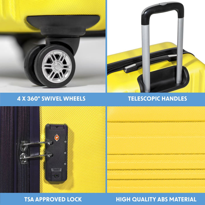 Dellonda 3-Piece Lightweight ABS Luggage Set with TSA Lock - Yellow Dellonda  - Dynamic Drive