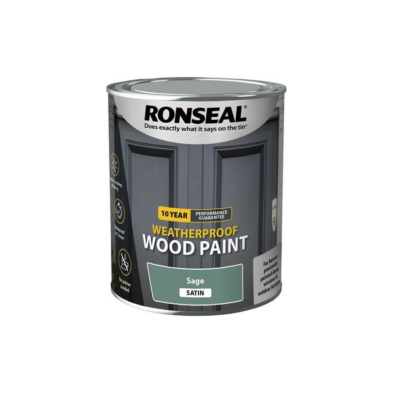 Ronseal 10 Year Weatherproof Wood Paint Sage Satin 750ml Ronseal - Dynamic Drive