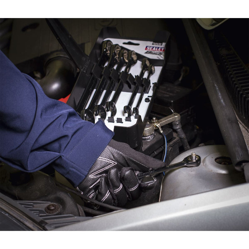 Sealey Combination Ratchet Spanner Set 7pc Black Series Metric AK7978 Sealey - Dynamic Drive