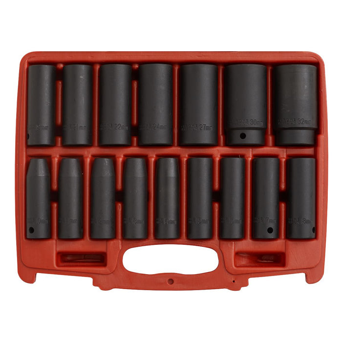 Sealey Premier 16 Piece 1/2" Drive Deep Impact Socket Set Metric 10-32mm in Case Sealey  - Dynamic Drive