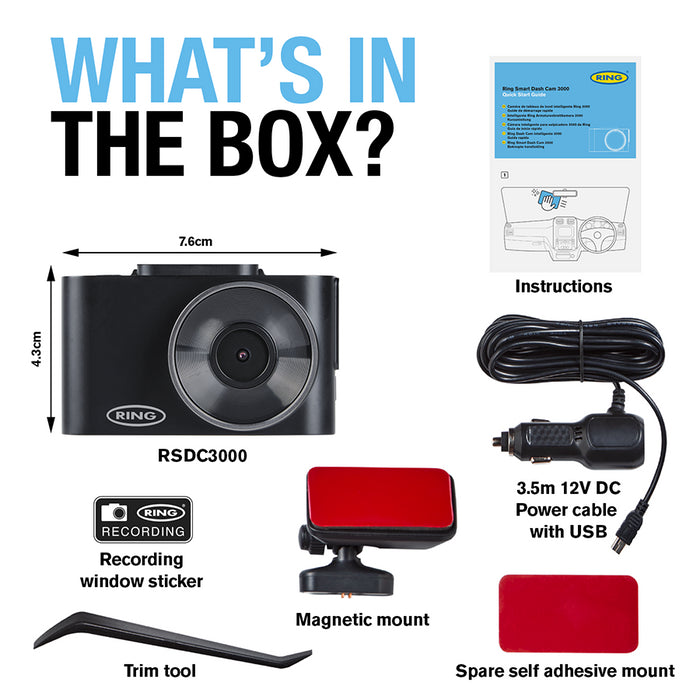 Ring Car Dash Camera Motion Sensor HD 1296p Wi-Fi & App Enabled GPS Driving Ring Automotive  - Dynamic Drive