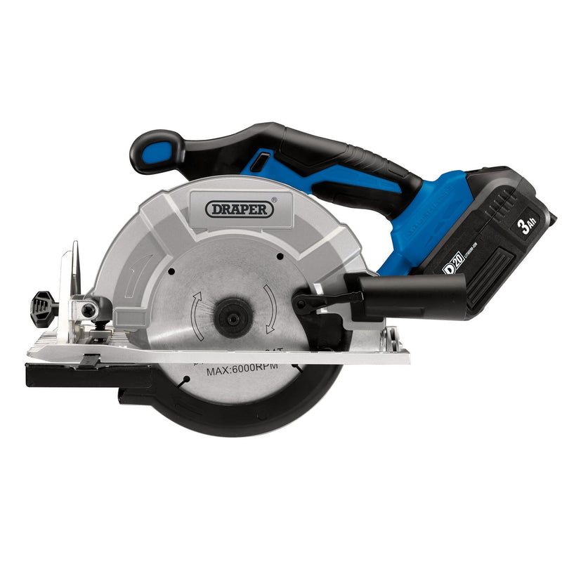 Draper D20 20V Brushless Circular Saw, 1 x 3.0Ah Battery, 1 x Fast Charger 00594 Draper - Dynamic Drive