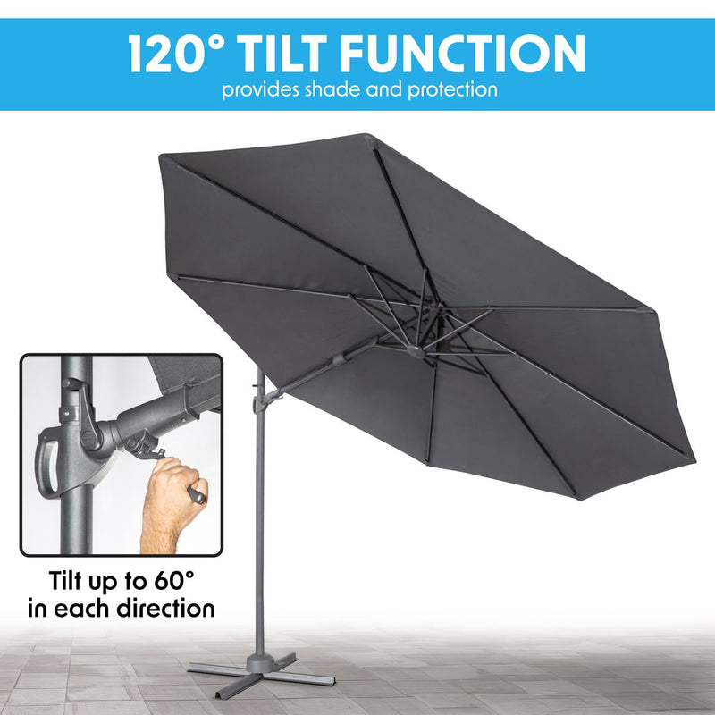 Dellonda Cantilever Parasol with 360 Rotation, Tilt & Cover 3m - Grey Dellonda - Dynamic Drive