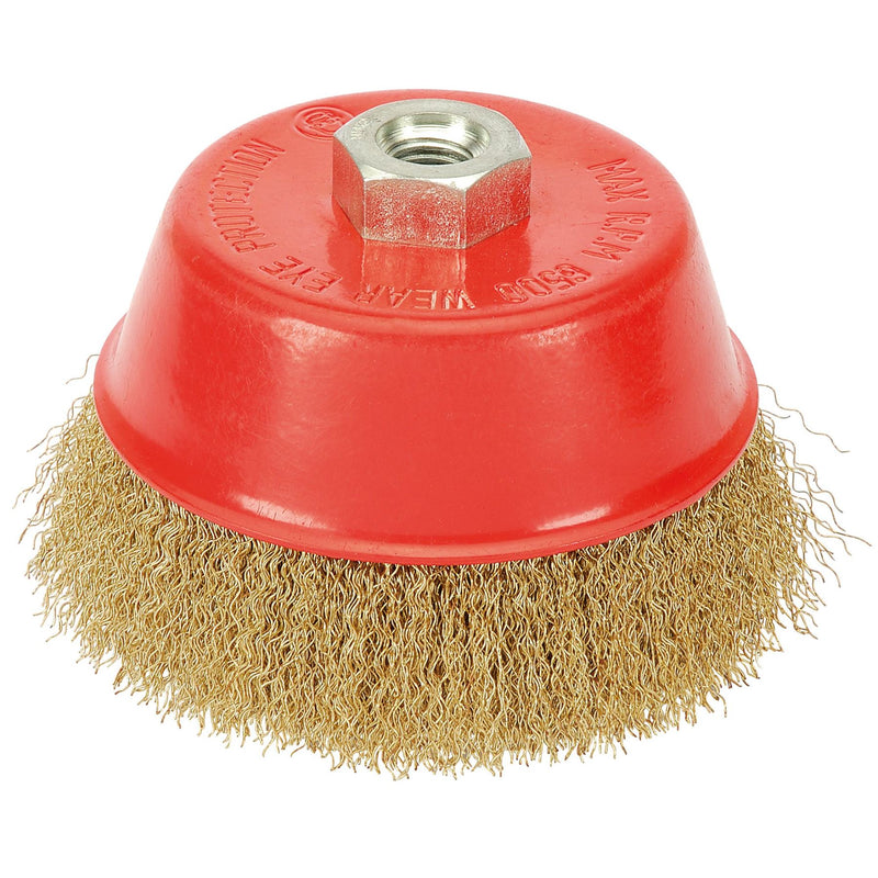 Draper Brassed Steel Crimped Wire Cup Brush, 125mm, M14 41446 Draper - Dynamic Drive