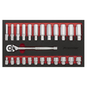 Sealey Ratchet Wrench & Socket Rail Set 25pc 3/8"Sq Drive AK66722 Sealey  - Dynamic Drive