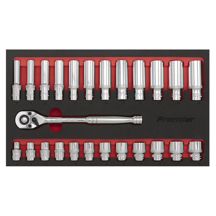Sealey Ratchet Wrench & Socket Rail Set 25pc 3/8"Sq Drive AK66722 Sealey  - Dynamic Drive