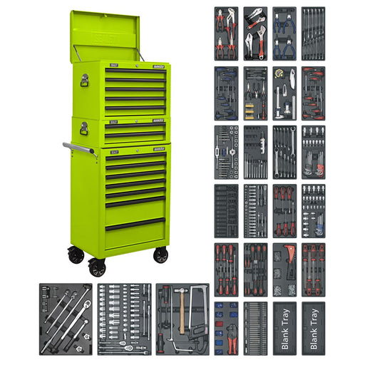 Superline PRO Tool Chest Combination 14 Drawer with 1179pc Tool Kit - Green Superline Pro - Dynamic Drive